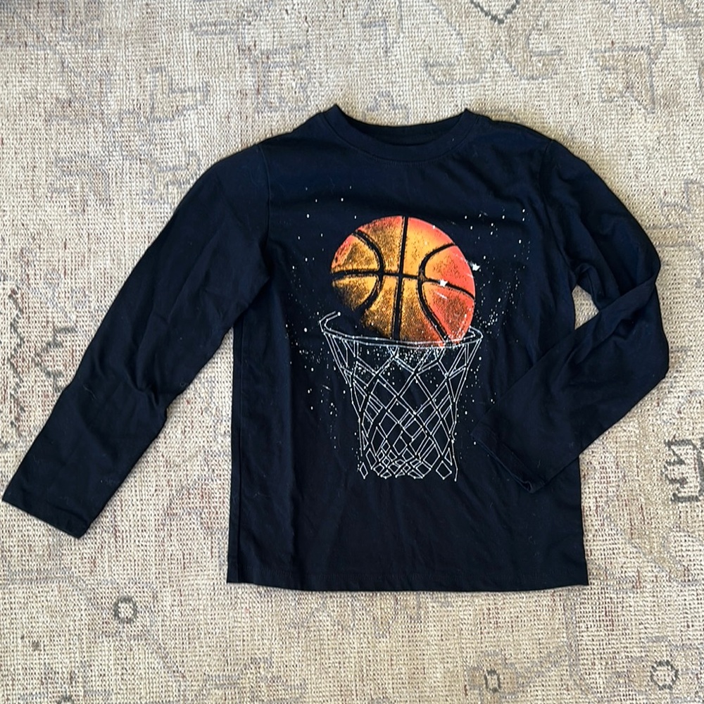 Cat & Jack Black and Orange Basketball Long Sleeve Tee